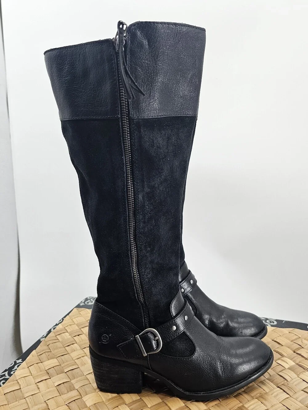 Born Black Tall Leather Boots Size 8